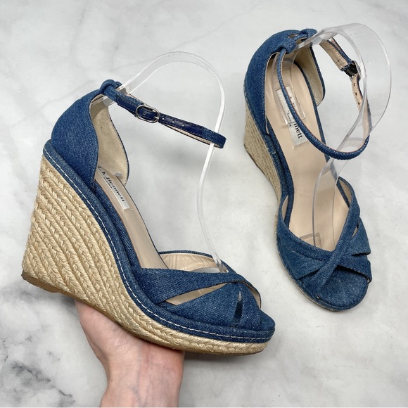 L.K. Bennett Litya Denim Jean Platform Espadrille Wedge Sandal Heels Bohemian 38 - Picture 3 of 13